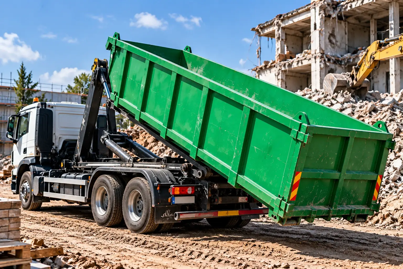 Benne installée sur un chantier à Strasbourg