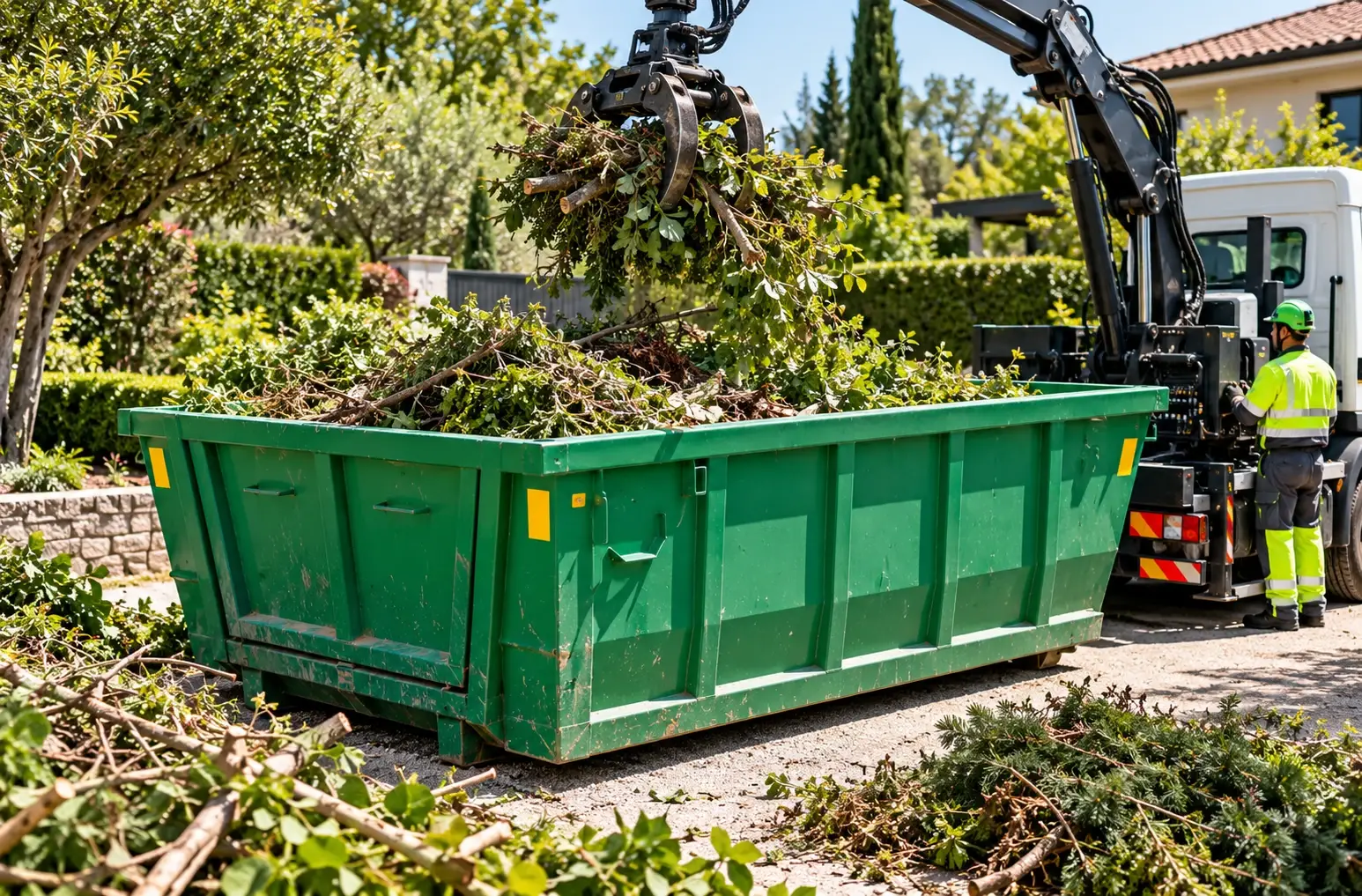 Évacuation de déchets verts avec une benne à Strasbourg